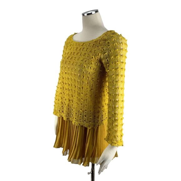Pretty Angels Small Dress Silk Boho Yellow One Piece Accordion Skirt - Picture 2 of 8